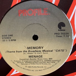◆Menage - Memory ◆12inch US盤 ディスコヒット!!