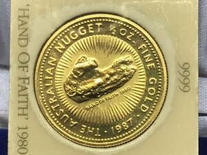 ★K24 純金 1987年 ナゲット金貨 カンガルー金貨 1/2オンス 1/2oz FINE GOLD 純金 9999 コイン ケース入 オーストラリア　希少☆431☆彡