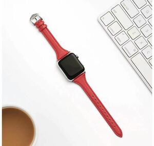 アップルウォッチ革バンド　Apple Watchバンド　革スリム型38/40/41mm エレガント　上品な赤色　感謝セール　Series8/7/6/5/4/3/SE対応