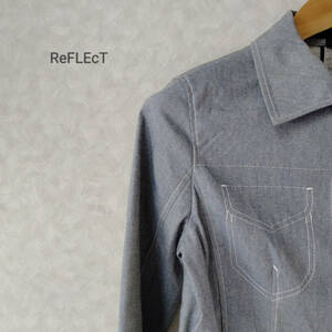 Reflect リフレクト アウター シャツジャケット ポケット 無地 長袖 レディース サイズ40 ブルー SJJ79