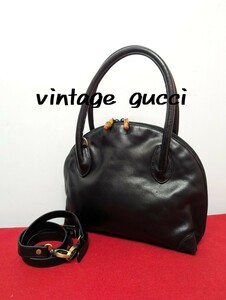 美品 GUCCI 2way バンブーレザーハンドバッグ ショルダーバッグ 黒