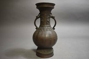 【英】A874 時代 銅花瓶 H30㎝ 中国美術 朝鮮 銅製 銅器 花器 花入 骨董品 美術品 古美術 時代品 古玩