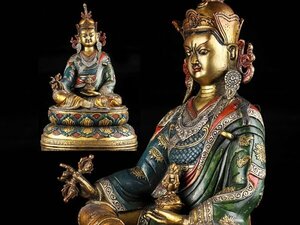 【琴》送料無料 仏教美術 中国 色絵鍍金銅仏坐像 高36cm WK332