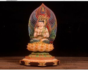 香樟材 木彫仏像 仏教美術 精密細工 仏師手仕上げ品 彩繪 本金 切金 虚空蔵菩薩座像 高さ62m