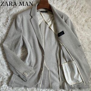 極美品 XLサイズ ZARA MAN ザラ マン メンズ テーラードジャケット シアサッカー ストライプ 2B アンコンジャケット 大きいサイズ ホワイト