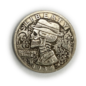 ワシントン 硬貨 コイン 25セント銀貨 レプリカ エングレービング 1934年 スカル 彫刻 彫金 飾り ペンダント ジュエリーお守りなどに