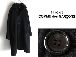 希少 ビンテージ tricot COMME des GARCONS トリココムデギャルソン 2002AW 中綿/エコダウン入 アンゴラ混 ウール 丸襟 コート M ブラック