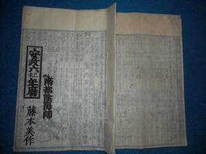 即決1859（安政6）年『南都暦　天保壬寅元暦　』アンティーク、天文暦学書、江戸期和本　八卦、卜占、陰陽師 、二十八宿、七十二候、日蝕