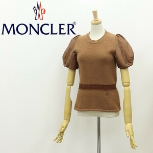 国内正規品◆MONCLER モンクレール ロゴチャーム付 ダウンスリーブ 半袖 ウール ニット セーター 茶色 ブラウン M