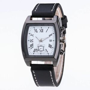 ◆送料無料◆ 新品 スクエア アナログ メンズ ビジネス 腕時計 ブラック ホワイト【ハミルトン オメガ ポールスミス セイコー 福袋】