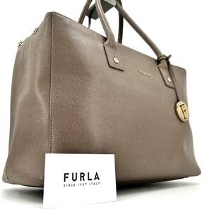 1円《 定価8万円・良品 》FURLA フルラ トートバッグ ビジネスバッグ ハンド レザー ビジネス メンズ グレージュ 大容量 肩掛け A4可 PC可