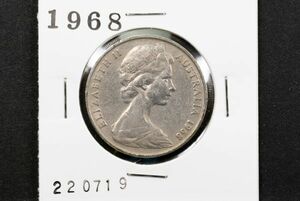 オーストラリア 20セント 貨幣 1968年 1枚 (管理No.220719) 20 Cents Decimal Coinage