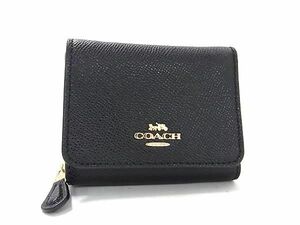 1円 ■極美品■ COACH コーチ F37968 レザー 三つ折り 財布 ウォレット 小銭入れ 札入れ レディース ブラック系 AW3868