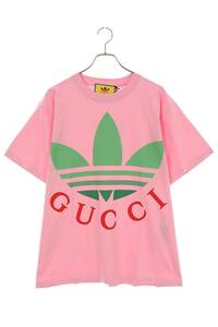 グッチ GUCCI アディダス 22AW 723384 XJE2A サイズ:XS ダブルネームロゴプリントTシャツ 中古 OM10