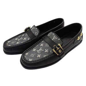 ルイ・ヴィトン LOUIS VUITTON 靴 レディース ブランド ドライビングシューズ モノグラムミニ レザー キャンバス ブラック 34 1/2 約21.5cm