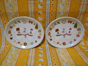 ♪ディズニー美品東京ディズニーリゾートスィートクリスマス2015陶器製楕円形プレート皿２枚ミッキーマウス＆ミニーマウス＆オラフ雪だるま