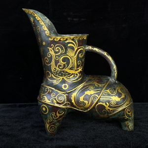 珍藏 中国漢代の青銅錯金爵杯です 青銅器 時代物 中國古美術 置物 賞物 唐物 LBH11