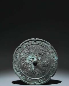 永し 唐時期 青銅器 花鳥瑞獸祥雲紋 銅鏡 置物擺件 古美術品 時代物 古董品 収集 旧家蔵出 中国唐物 【5444】