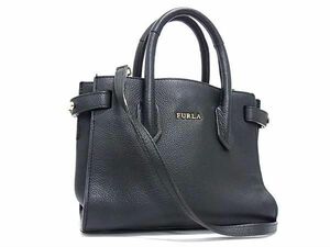 1円 ■美品■ FURLA フルラ ピン レザー 2WAY ハンドバッグ ショルダー 肩掛け 斜め掛けかばん レディース ブラック系 BI2050