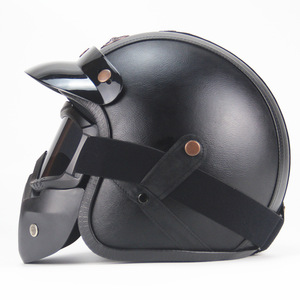 ハーレーヘルメット バイクヘルメット ジェットヘルメット PUレザー バイザー付き ゴーグル マスク付 カラー:F サイズ:XXL