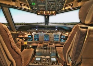 ジェット旅客機 コックピット 操縦室 パイロット ボーイング エアバス 絵画風 壁紙ポスター 特大 A1版 830×585mm はがせるシール式 004A1