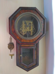 当時物　レトロ　振り子時計　ジャンク　柱時計　掛け時計　ゼンマイ式　古時計　ゼンマイ　アンティーク　ヴィンテージ　飾り物　P