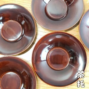 茶托　径13.6cm　５客　茶道具　煎茶道具　華道具　春慶塗?　飛騨春慶塗?　時代物　和風食器　モダン　箱無し本体のみ【60t2330】