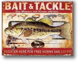 ブラックバス BAIT & TACKLE レトロ調 アメリカンブリキ看板 アメリカ 雑貨 アメリカン雑貨 メタルプレート