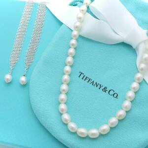 【送料無料】 未使用 Tiffany&Co. ティファニー サマセット パール メッシュ シルバー ネックレス SV925 真珠 ホワイト HD67