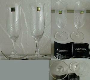 711【グラス】ワイン シャンパン フルートグラス/HOYA CRYSTAL 保谷 ペア SET/クリスタルカット/未使用
