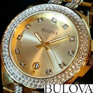 【超ゴージャス】BULOVA/展示品特価/ブローバ/メンズ腕時計/ゴールド色/男性用/プレゼントに/クリスマス/高級/激レア/希少/輝き/煌めき