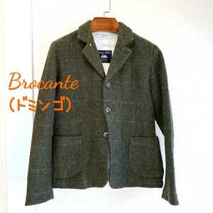 美品◆Brocante ブロカンテ (ドミンゴ/DMG) × MOON(ツイード/ウール生地) テーラードジャケット(2)モスグリーン