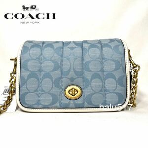 【新品】COACH コーチ ショルダーバッグ ディンキー 18 シグネチャー シャンブレー ウィズ キルティングC4689