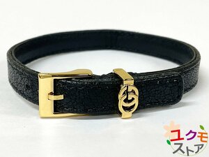 【送料無料】 GUCCI グッチ GG ブレスレット レザー GP金具 ゴールド金具 ダブルG 648621 黒 ブラック16～17cm Sサイズ