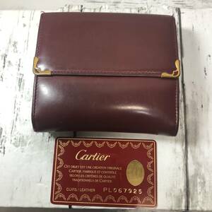 Cartier カルティエ カルチェ　二つ折り財布　ボルドー　ゴールド金具　ギャランティー付