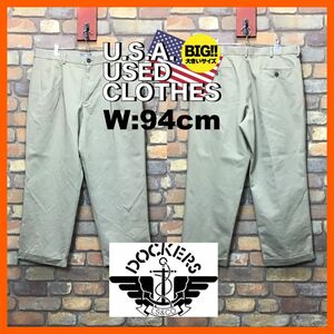 BP3-196★W94センチ位★オーバーサイズ★【DOCKERS ドッカーズ】刺繍ロゴ カラー チノパンツ【W36 メンズ XL】ベージュ スラックス ゴルフ