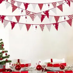 赤いクリスマス雪片の鹿の頭三角旗 ❤️布ガーランドバナー❤️ 飾り約10m長さ