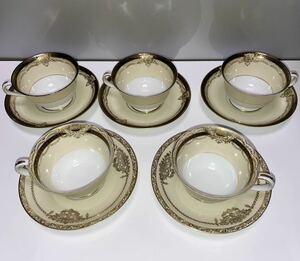 RBT508a 中古現状 Noritake ノリタケ ティー コーヒー カップ&ソーサー 5客 4981 VALIERE 4987 AUGUSTAN金彩 洋食器 