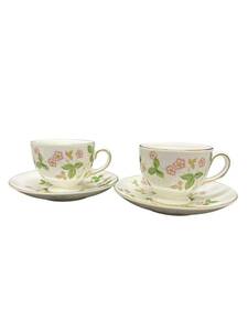 美品 WEDGWOOD ワイルドストロベリー/2客/カップ&ソーサー/ホワイト/ウェッジウッド