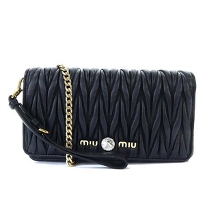 ミュウミュウ miumiu マテラッセ ショルダーバッグ ポシェット チェーン レザー 黒 ブラック 5DH029 /YO20 ■OH レディース