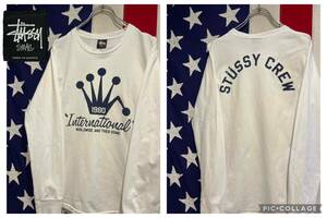 ★STUSSY★ステューシー★長袖Tシャツ★ロンＴ★両面プリント★クラウン★STUSSY CREW★1980★International★ホワイト★白★Sサイズ★