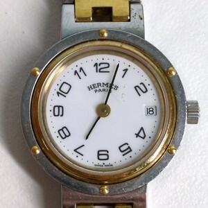 【不動品※側面ネジ抜け】 HERMES エルメス Hermes クリッパー CL4.220 レディース 文字盤/ホワイト 腕時計 H0419