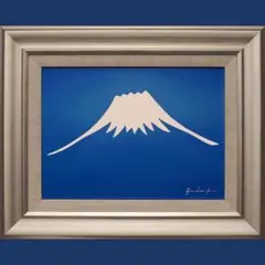 油絵イラスト原画▲『青い空に白い富士山』▲がんどうあつし肉筆絵画F4シルバー縁付