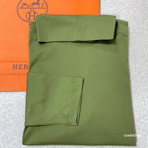 国内正規品 未使用 XL 19〜20AW Hermes エルメス タートルネック 長袖Tシャツ コットンシャツ ロンT カーキ系 ブランドタグ・レシート