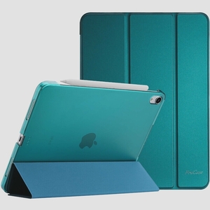 送料無料★ProCase iPad Air5/Air4ケース 軽量 スタンド 三つ折り フォリオ保護 半透明バック(エメラルド)