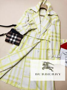 M37【爽やかなサマートレンチ】参考価格18万●超美品BURBERRY LONDON●UK製●タータンチェックトレンチコート バーバリーコート レディース