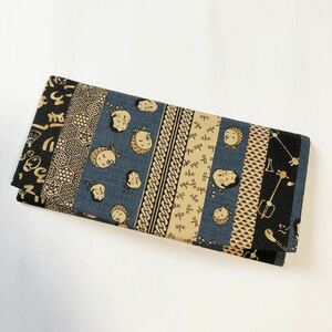 長財布 財布 札入 時代小紋シリーズ おかめひょっとこ柄 日本製 和柄 青系 B