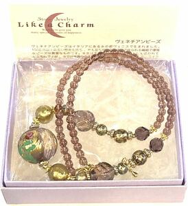 LIKE A CHARM！ヴェネチアンビーズ！ネックレス！金箔！イタリア原産！ガラス！箱付き！ライクアチャーム 定価16,000円 未使用 ゴールド 紫