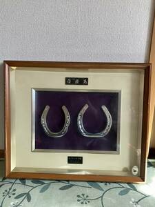 1円 希少 レア ヒデハヤテ号 競走馬 蹄鉄 記念品 額装 コレクション 競馬 JRA レトロ ヴィンテージ 現状品 保管品 飾り アンティーク