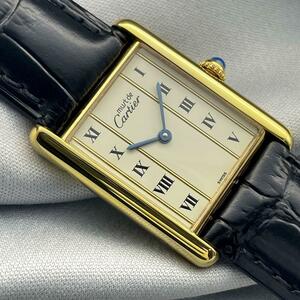 T658 分解整備・磨き済 Cartier カルティエ ヴェルメイユ マストタンクLM アイボリー1920文字盤×黒ベルト クォーツ 電池式 腕時計